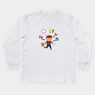 kids drawing of Business man multitasking Kids Long Sleeve T-Shirt